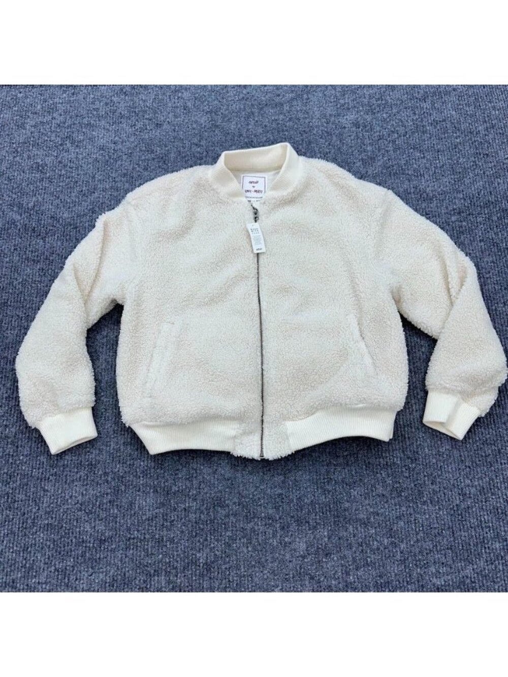 Aerie X Emily + Meritt Cozy Bomber Jacket Sea Salt Full Zip Womens sz Large NEW